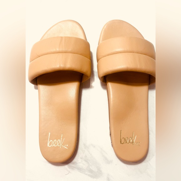 Beek Women's Leather Tan Slide Sandals - Picture 1 of 3